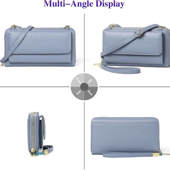 Women RFID Wallet Purse PU Leather Crossbody Clutch with 2 Straps - Picture 2 of 6